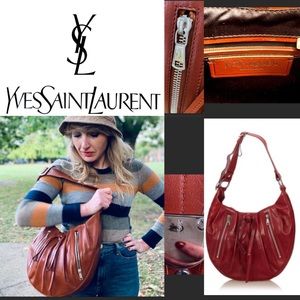 YSL Rive Gauche oxblood leather hobo pristine